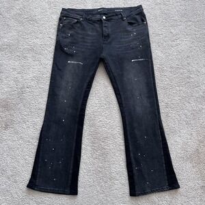 Purple Brand 2025 Bootcut Jeans Mens 40x30 Gray Paint Splattered Stretch Denim